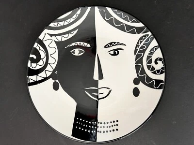 Plato de retrato de cerámica arte abstracto femenino West Elm raro 9 3/8" pintado a mano Foto 1 de 4