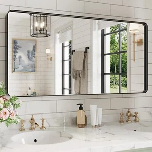 WEER Black Bathroom Mirror for Wall, 48X24 Inch Matte Black Mirror, Rectangular - Picture 1 of 7