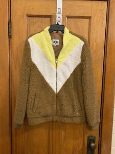 Ugg Annalise Teddy fleece jacket full zipper brown yellow NWOT size M $150.00 - Picture 1 of 9