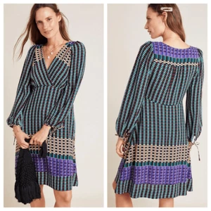 Anthropologie MAEVE Gianna Tunika Kleid Langarm bedruckt Multi Größe 2 - Bild 1 von 16