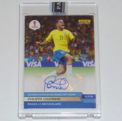 PHILIPPE COUTINHO SIGNED SCORES IN 2018 WORLD CUP DEBUT PANINI INSTANT CARD #43 - Image 1 of 4