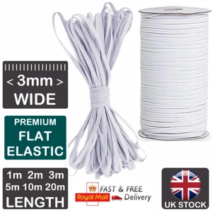QUALITÀ 3 mm cavo elastico piatto bianco per cucire maschere viso elastiche sottili - Foto 1 di 8