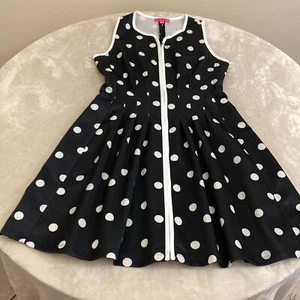 Betsey Johnson Womens Black White Polka Dots Sleeveless Fit & Flare Dress Sz 10 - Picture 1 of 12