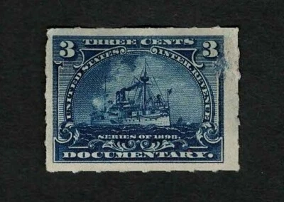 US Revenue 1898 R165 Battleship Documentary Tax Stamp 3c MNG Thins VF-XF - Image 1 of 2