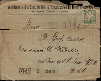 SAVOYSTAMPS - GERMANY COVER- 1902 Postage Due with NY cds - Image 1 of 2
