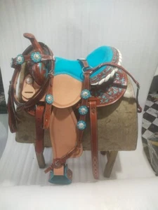 Western Leder Barrel Pferd Sattel Tack Set 10" bis 18" kostenloser Versand - Bild 1 von 5
