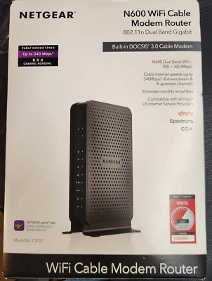 Netgear N600 Wifi Cable Modem Router 340 MBPS No Ethernet Cable Model C3700 - Image 1 of 4