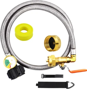 36" Propane Refill Adapter Hose w/ Valve & Gauge 1lb Tank Filler QCC1 to 1" - Picture 1 of 6