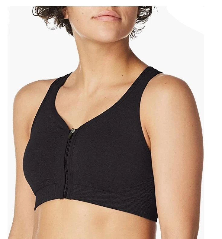 Jockey 27717 Womens Black Zip Front Medium Impact Seamless Sports Bra Size M
