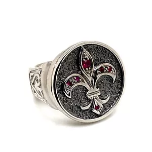 925 Sterlingsilber Herren Rubin Fleur de Lis Siegelring Gr. 10 - Bild 1 von 6