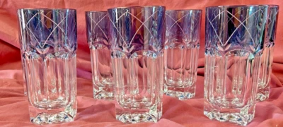 Vtg. Lenox Glass Swedish Lodge Highball Tumblers set of 7 Clear Blue  See Pics - Image 1 of 4