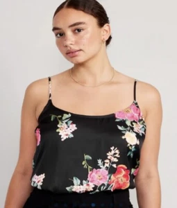 Camiseta sin mangas Old Navy para mujer satinada cami negra floral talla XS S 2X $20 - Imagen 1 de 4