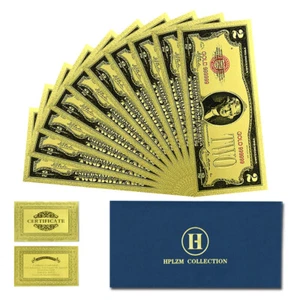 10pcs in Envelope American Two Dollars Gold Foil Plastic Banknotes Souvenir Gift - Picture 1 of 5
