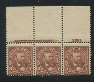 1895 US Stamp #270 5c Mint F/VF Imprint Plate # Strip of 3 Catalogue Value $200 - Picture 1 of 1