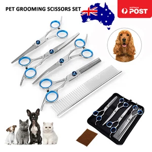 7" Professional Pet Grooming Scissors Set Dog Shear Hair Cutting Curved Tool Kit - Picture 1 of 12