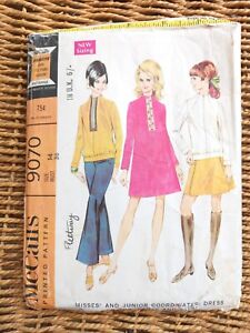 Vintage 1960s McCall's Sewing Pattern 9070 B36 Mod Dress Top Trousers Skirt