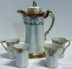 5 Stk. Vintage Nippon Japan handbemalt * Schokoladentopf und 4 Tassen * wunderschön! - Bild 1 von 24