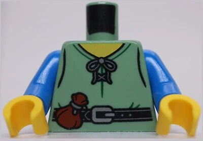 Lego Castle Sand Green Torso Laced Shirt Yellow Neck Black Belt Buckle Pouch - Image 1 of 2