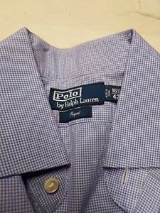 Polo di Ralph Lauren Regent 16 1/2-42 blu piccolo motivo a scacchi - Foto 1 di 7