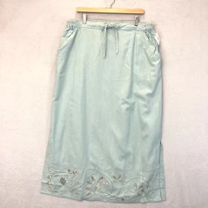 NWT Cervelle 100% Washable Silk Maxi Skirt Sz 2X Blue Embroidered Floral Summer - Picture 1 of 13