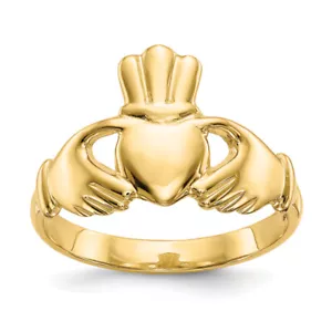 14K Yellow Gold Heart Love Irish Claddagh Celtic Ring Chunky Dome Statement ... - Picture 1 of 80