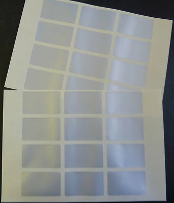 24 Argento Plastica Mini Adesivi, 50x30mm Rettangolo, Etichette, Tinta , Vuoto , - Immagine 1 di 2