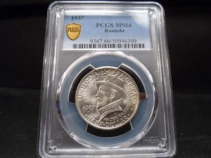 1937 MS66 Roanoke Silver Commemorative PCGS Certified Gem - White/Light Gold - Picture 1 of 8