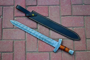 Hand Forged Danascus Steel 24 inches Viking Battle Ready Hunting Sword W/Sheath - Picture 1 of 6