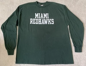 Vintage Miami Redhawks TShirt manica lunga taglia 2XL Murina Tag verde made in USA - Foto 1 di 9