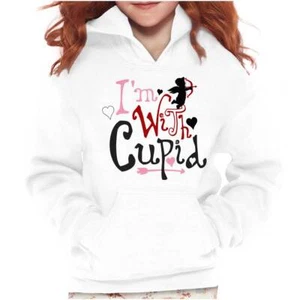 Valentine's Day I'm With Cupid Love Heart Youth Girls Hoodie Sweatshirts Kids - Picture 1 of 7
