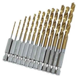 13PC HSS TITANIUM COATED DRILL BIT SET 1/4" HEX SHANKS 1.5mm-6.5mm BITS - Picture 1 of 1