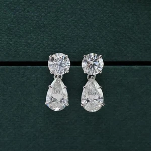 4Ct Round Pear-Cut VS1 Lab Grown Diamond Dangle/Drop Stud Earring 14K White Gold - Picture 1 of 4