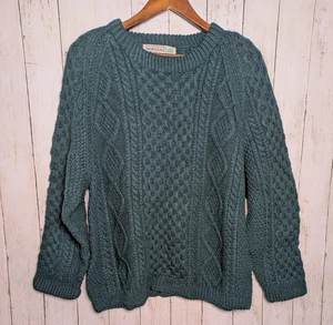 Suéter de Lana Aran Tejido a Mano Irlandés De Colección Verde Grueso Pescador Jersey Talla XL - Imagen 1 de 7