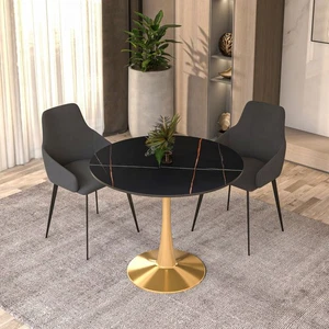 Bristol 31" Round Dining Table in Gold Steel Base with Sintered Stone Tabletop - Picture 1 of 32
