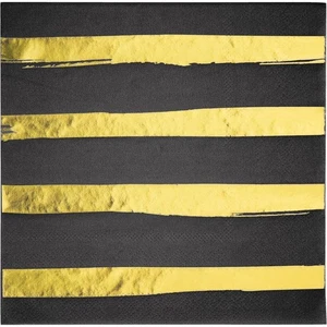 Creative Converting 329934 Black and Gold Foil Striped Napkins, 6.5" - Picture 1 of 1