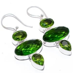 Peridot Gemstone Handmade 925 Sterling Silver Jewelry Earring 2.0" - Picture 1 of 1
