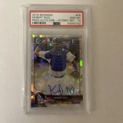 2018 Bowman Chrome Atomic Refractor Autograph CPA-KR  Keibert Ruiz 04/100 PSA 10 - Image 1 of 4