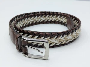 Vintage Torino Braided Woven Belt Leather USA made Size 40 Cognac Brown Tan - Picture 1 of 6