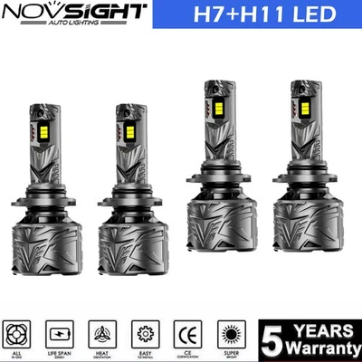 Combo 4X H7+H11 LED Headlight Bulbs Super Bright White High Low Beam Kit 6500K - Image 1 of 4