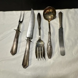 Sterling Silver Serving Forks Knifes Spoon MIXED LOT OF 5 - Picture 1 of 5