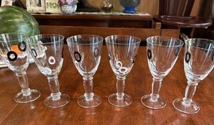 6 Pier 1 Black White Circle Oval Ring Water/Wine Glasses "Discontinued" - Picture 1 of 4