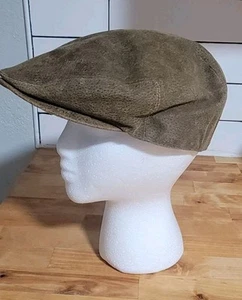 New Men's Brown Leather Ascot Newsboy Hat Gatsby Cabbie Cap Outback Trading Co - Picture 1 of 9