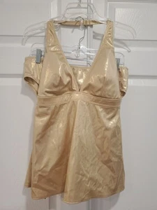 Traje de baño Newport News 2 piezas corte alto inferior (16) Tankini Top (14) dorado metálico - Imagen 1 de 7