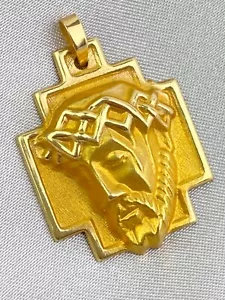 Pre-Owned 14k Gold Jesus Christ Head Crown of Thorns Pendant - 2.87g / 1" x 7/8 - Picture 1 of 13