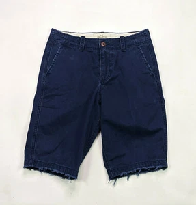 Hollister Mens Bermuda Frayed Hem Size 30 Navy Chino Shorts - Picture 1 of 4