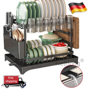 2 Tier Abtropfgestell Abtropfgitter Gestell für Geschirr Ablage Küche Schwarz - Bild 1 von 33