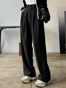 Elegante Damen Anzughose mit Bügelfalten Weites Bein Hoher Bund Schwarz Größe XL - Bild 1 von 5