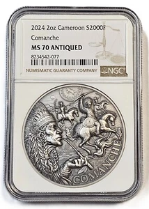 Comanche Tribal Spirit 2 oz Antique finish Silver Coin Cameroon 2024/MS70 NGC - Picture 1 of 10