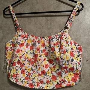 Derek Heart All Over Floral Smocked Crop Tank Top L - Picture 1 of 7