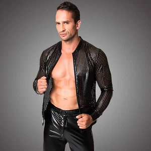 Mens Black  Wetlook Lasercut Jacket - Picture 1 of 9
